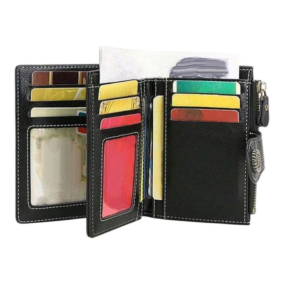 Stylish Black Leather Wallet with Stud Accents - Picture 2 of 10